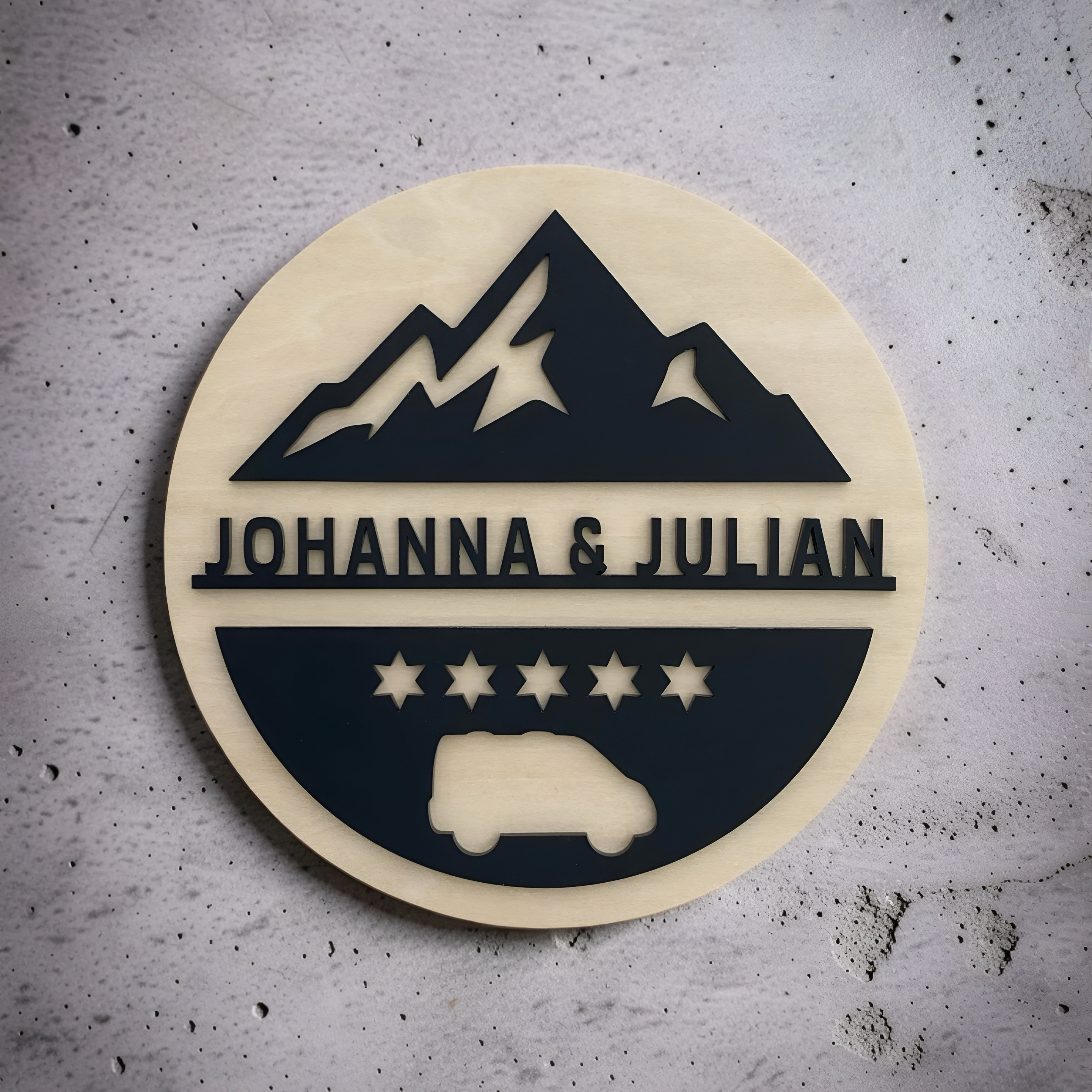 Schild Campervan Kastenwagen Namen Berge